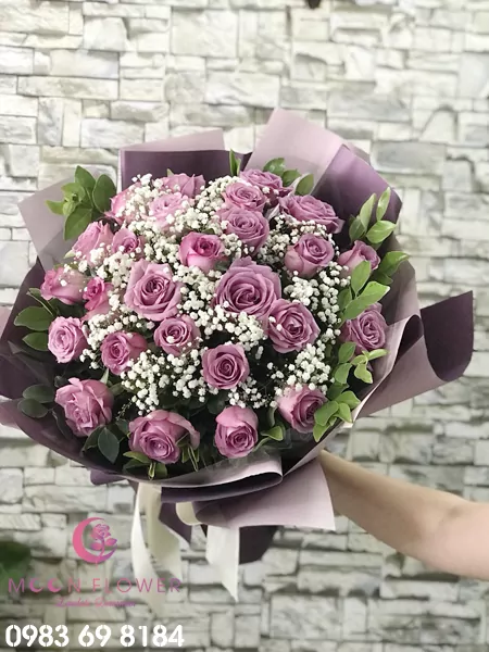 Bó hoa sinh nhật hồng tím và baby trắng