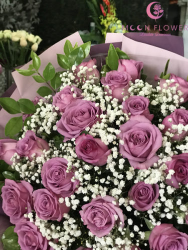 bó hoa sinh nhật hồng tím và baby trắng