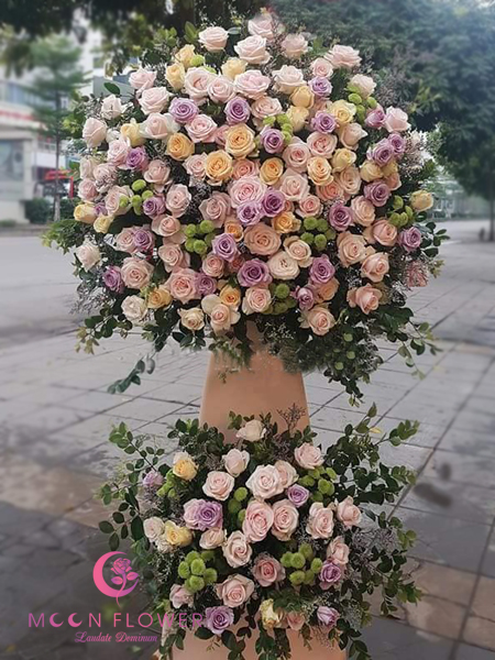 Lẵng hoa tươi tone hồng tặng đối tác quan trọng nhân dịp khai trương  mừng sinh  nhật  giỏ hoa tươi  sang trọng tại khu vực Ba Đình  Cầu Giấy