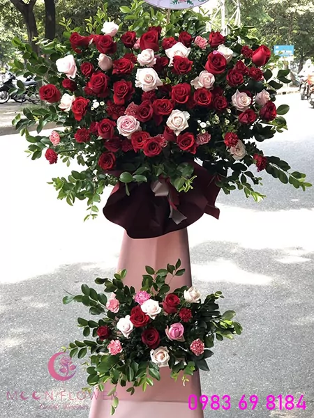 Lẵng hoa khai trương hoa hồng đỏ giá rẻ - May mắn