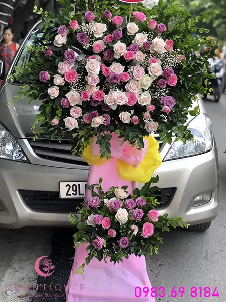 Kệ hoa khai trương tông mầu hồng tím