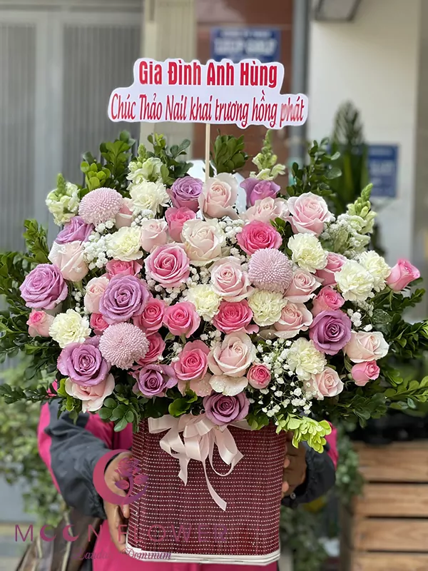 Giỏ hoa khai trương màu hồng - Phát lộc