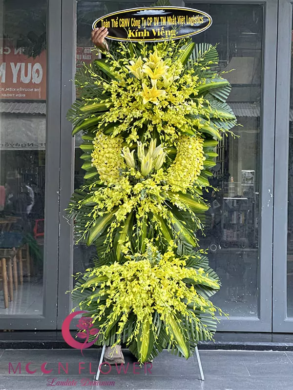 Lẵng hoa đám tang lan vàng 3 tầng - Thiên đàng