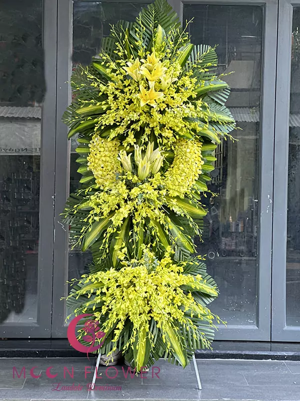 Lẵng hoa đám tang lan vàng 3 tầng - Thiên đàng