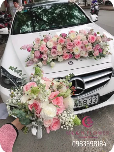 (SET57) Hoa trang trí xe cưới mầu hồng nhạt - Sắc Son