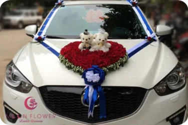 Hoa trên xe (SET14) Xe hoa cưới trái tim hồng đỏ - Nồng Nàn