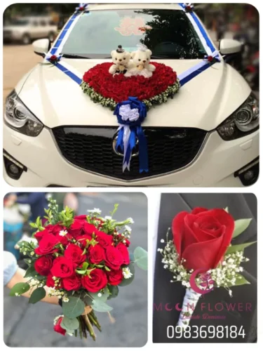 (SET14) Xe hoa cưới trái tim hồng đỏ - Nồng Nàn