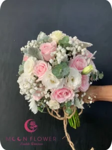 Hoa cưới cầm tay (SET21) Hoa trang trí xe cưới mầu hồng kem - Bên Nhau