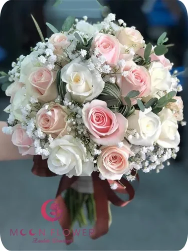 Hoa cưới cầm tay (SET23) Xe hoa cưới mầu trắng hồng - Song Hỷ