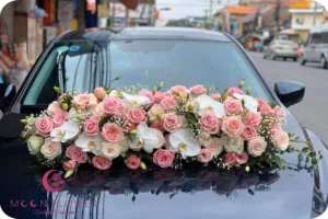Xe hoa (SET24) Hoa trang trí xe cưới mầu hồng kem - Hạnh Phúc