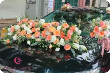 Hoa trên xe (SET27) Hoa trang trí xe cưới mầu cam - Sức Sống Mới