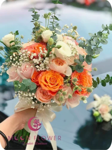 Hoa cầm tay cô dâu (SET27) Hoa trang trí xe cưới mầu cam - Sức Sống Mới
