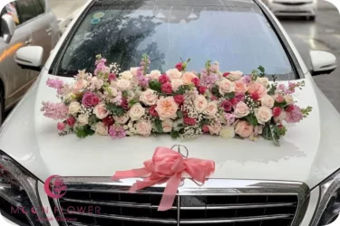 Hoa trên xe (SET28) Hoa xe cưới mầu hồng nhạt - Yêu Hơn Nữa