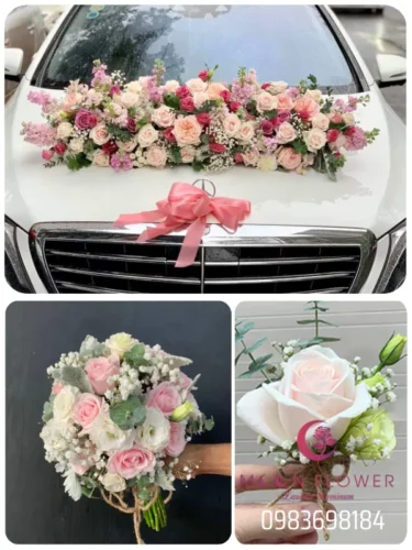 (SET28) Hoa xe cưới mầu hồng nhạt - Yêu Hơn Nữa