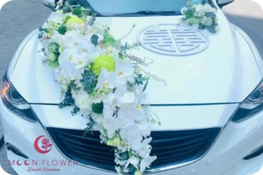 Xe hoa (SET29) Xe hoa cưới mầu trắng xanh lá - Sâu Đậm
