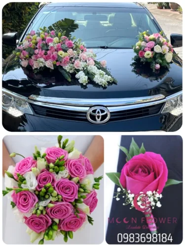 (SET30) Hoa trang trí xe cưới mầu hồng sen- Kết Nối