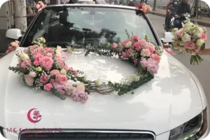 Hoa trên xe (SET32) Xe hoa cưới mầu hồng kem - Bình Yên