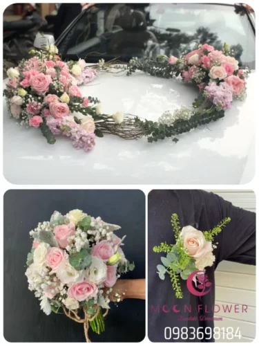 (SET32) Xe hoa cưới mầu hồng kem - Bình Yên