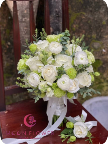 Hoa cầm tay cô dâu (SET33) Hoa trang trí xe cưới mầu trắng - Mãi có nhau