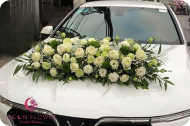 Hoa trên xe (SET33) Hoa trang trí xe cưới mầu trắng - Mãi có nhau