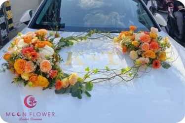 Xe hoa (SET34) Hoa xe cưới mầu cam trắng - Ấm Áp