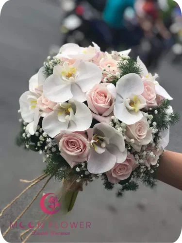 Hoa cưới cầm tay (SET35) Xe hoa cưới mầu hồng nhạt - Tinh Khôi
