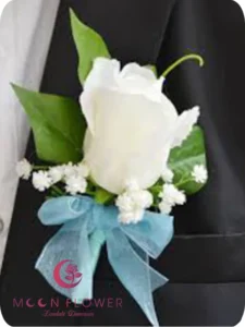 Hoa cài áo đám cưới (SET36) Hoa trang trí xe cưới mầu trắng xanh - Sắc Son