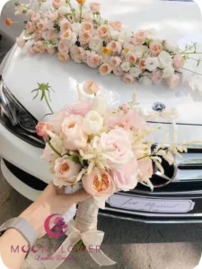 Hoa cầm tay cô dâu (SET38) Xe hoa cưới mầu trắng cam - Sức Sống Mới Suc