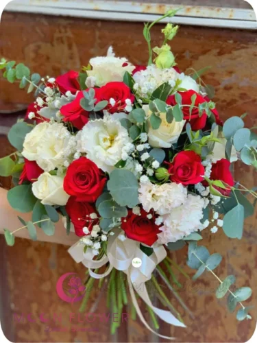 Hoa cầm tay cô dâu (SET39) Hoa trang trí xe cưới mầu đỏ- Chân Tình