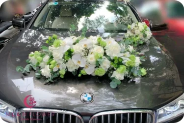 Hoa trên xe (SET41) Xe hoa cưới mầu trắng xanh - Chân Thành