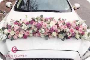 Hoa trên xe (SET42) Hoa trang trí xe cưới mầu hồng tím - Nồng Ấm