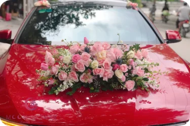 Hoa trên xe (SET43) Hoa xe cưới mầu hồng sen - Hy Vọng