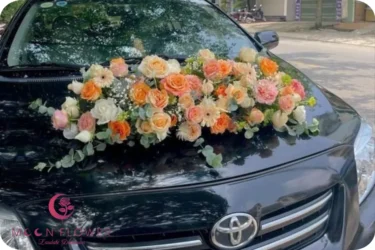 Hoa trên xe (SET44) Xe hoa cưới mầu cam nhạt - Đồng Lòng