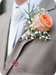 Hoa cài áo chú rể (SET44) Xe hoa cưới mầu cam nhạt - Đồng Lòng