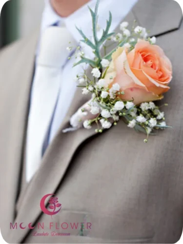 Hoa cài áo đám cưới (SET45) Hoa trang trí xe cưới hồng cam - Hòa Quyện
