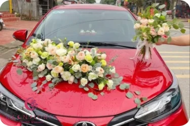 Hoa trên xe (SET46) Hoa xe cưới mầu cam - Ưng Thuận