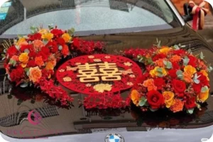 Hoa trên xe (SET50) Xe hoa cưới hồng đỏ cam - Yêu Thương