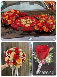 (SET50) Xe hoa cưới hồng đỏ cam - Yêu Thương