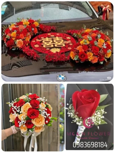 (SET50) Xe hoa cưới hồng đỏ cam - Yêu Thương