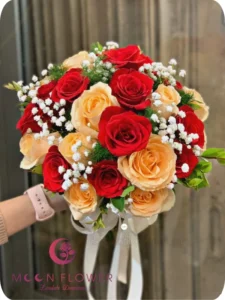 Hoa cầm tay cô dâu (SET50) Xe hoa cưới hồng đỏ cam - Yêu Thương