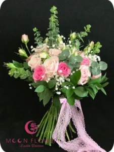 Hoa cầm tay cô dâu (SET51) Hoa trang trí xe cưới mầu trắng hồng - Hoan Hỷ