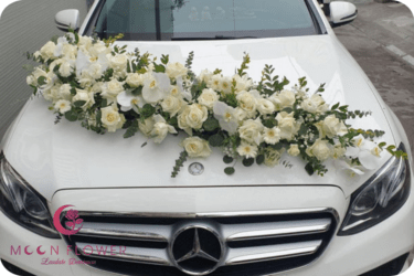 Hoa trên xe (SET54) Hoa trang trí xe cưới mầu trắng - Cùng Vui