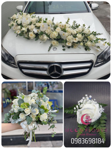 (SET54) Hoa trang trí xe cưới mầu trắng - Cùng Vui