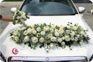 Hoa trên xe (SET55) Hoa xe cưới hồng trắng - Chân Tình