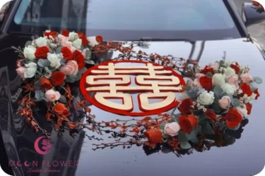 Hoa trên xe (SET56) Xe hoa cưới mầu đỏ trắng - Thủy Chung