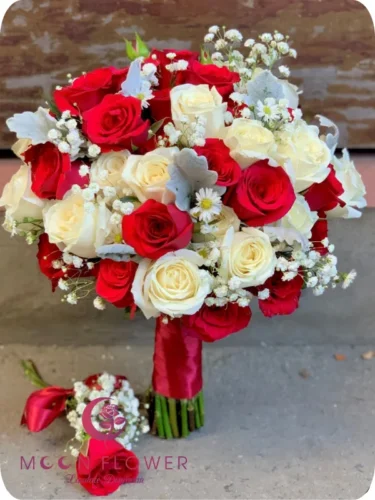 Hoa cầm tay cô dâu (SET56) Xe hoa cưới mầu đỏ trắng - Thủy Chung
