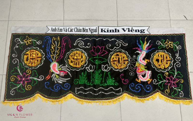LIEN-15: Tấm liễn đám tang đính kim sa loại đặc biệt