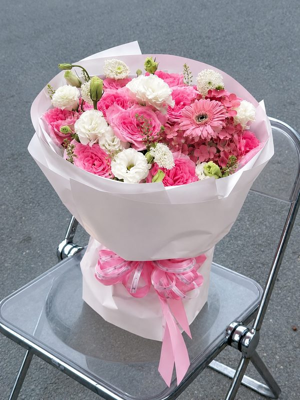 Bó hoa tặng sinh nhật - Sương Mai Rực Rỡ với sắc hồng tươi tắn mềm mại gửi trao yêu thương trong ngày đặc biệt cho người quan trọng