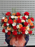 Giỏ hoa chúc mừng hồng đỏ hồng cam