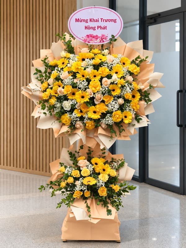Hoa khai trương - Gặp ngày tốt đặt tại sảnh công ty mang đầy không khí khởi sắc